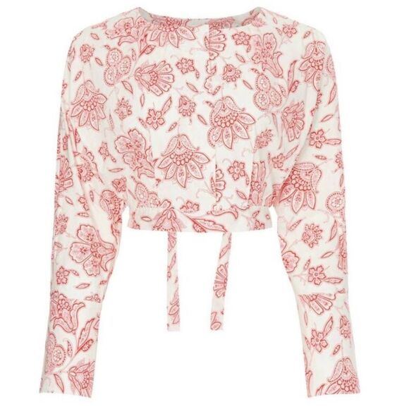 Saunders Collective- Red & White Frederique Crop Top Dolman Long Sleeve, Size 14 - Picture 4 of 15